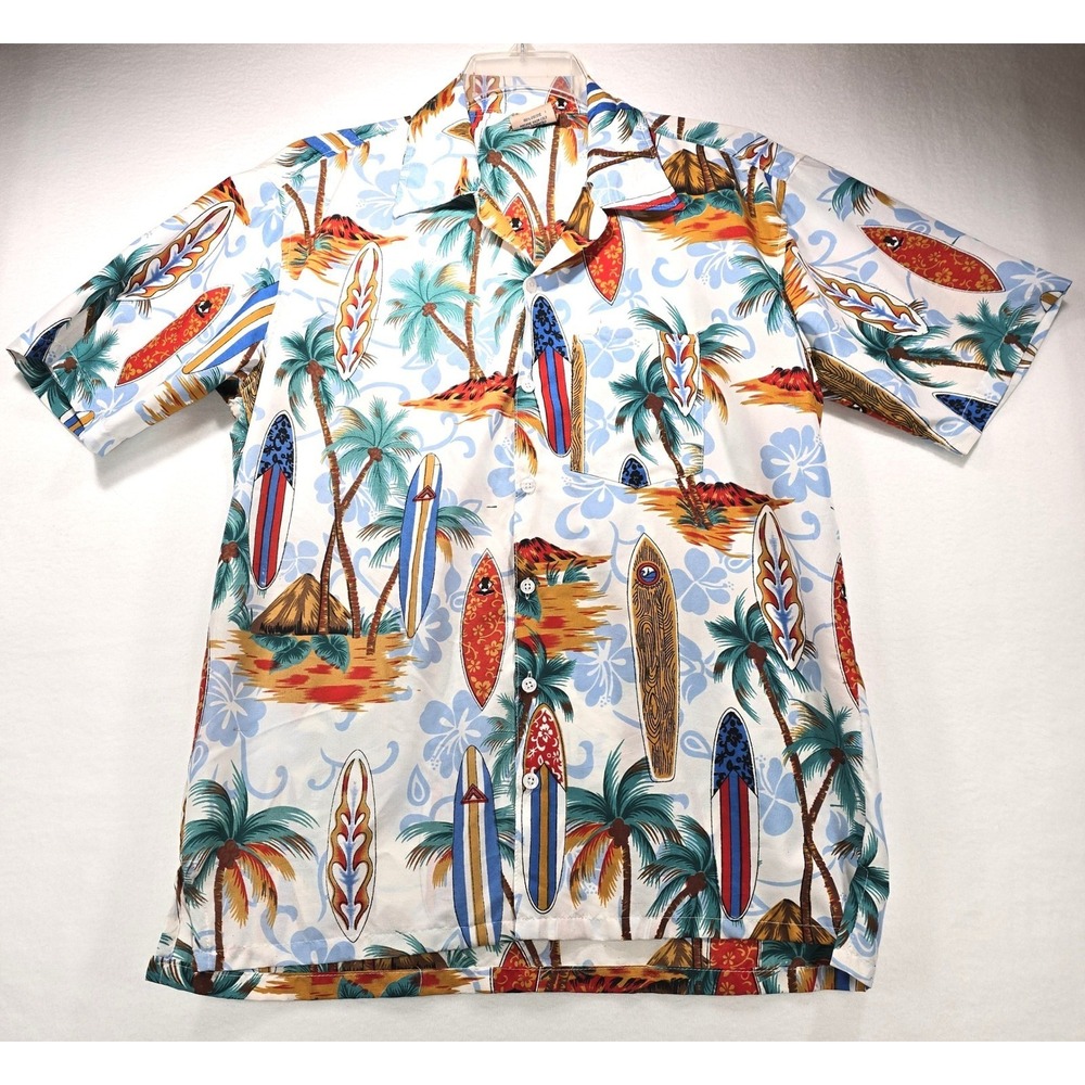 Salty Wave Mens Hawaiian Shirt Large Tropical Surfboard Palm Tree Beach Wear